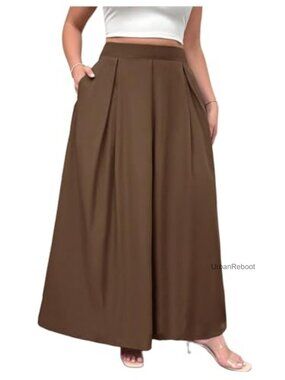 Plus Size Maxi Skirt Pleated High Waisted A Line Long Skirt with Pockets Flowy